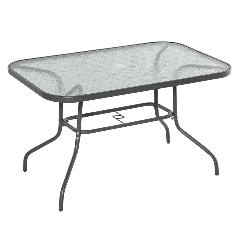 Tavolo da Giardino 120x80x70 cm in Metallo e Vetro Temperato Grigio
