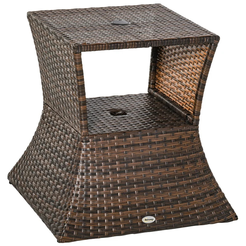 Tavolino da Giardino in Rattan Sintetico con Foro per Ombrellone Marrone 54x54x55 cm