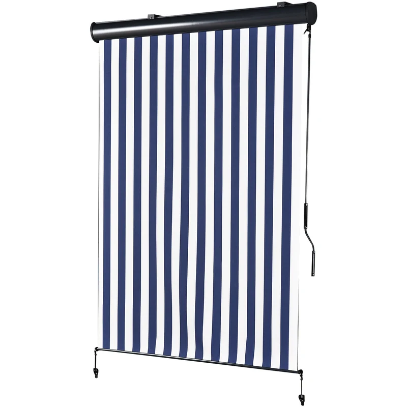 Tenda da Sole Avvolgibile a Rullo da Esterno Bianco e Blu Varie Misure