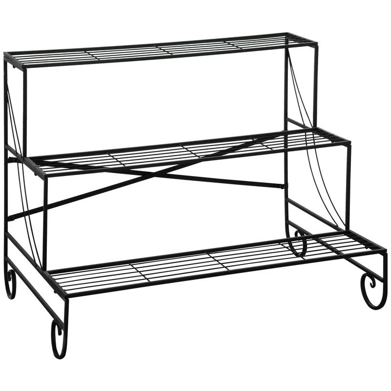 Portapiante 3 Ripiani 95x 63x 72 cm in Ferro Battuto Nero