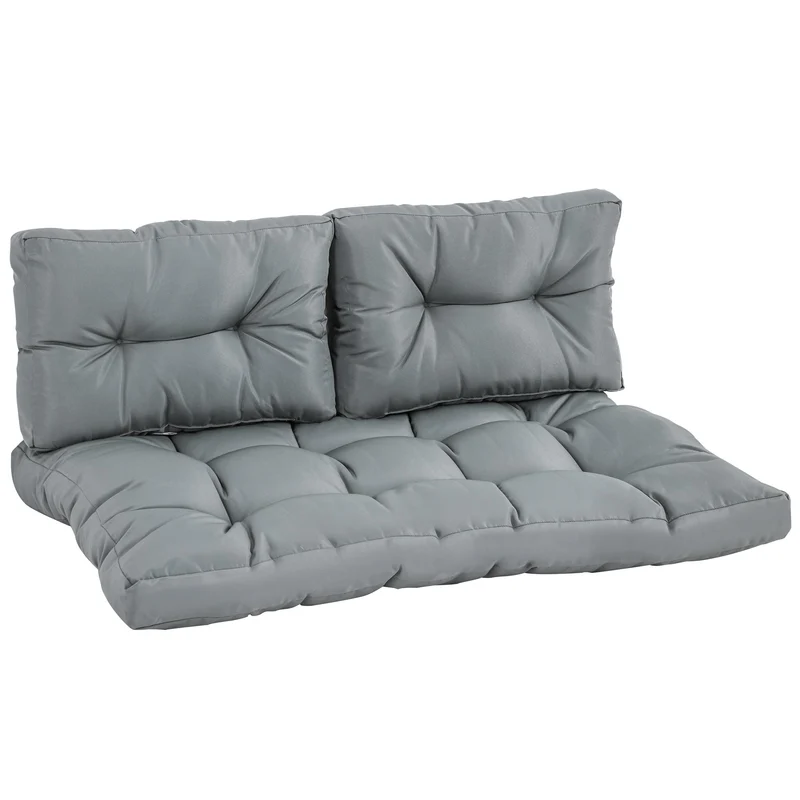 Set 3 Cuscini Seduta e 2 Schienali per Pallet in Poliestere Imbottito Grigio scuro