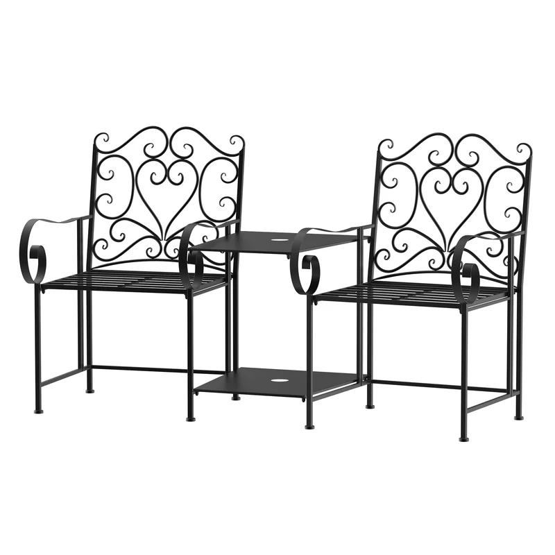 Panchina 2 Posti da Giardino 160x61x96 cm con Tavolino Nera