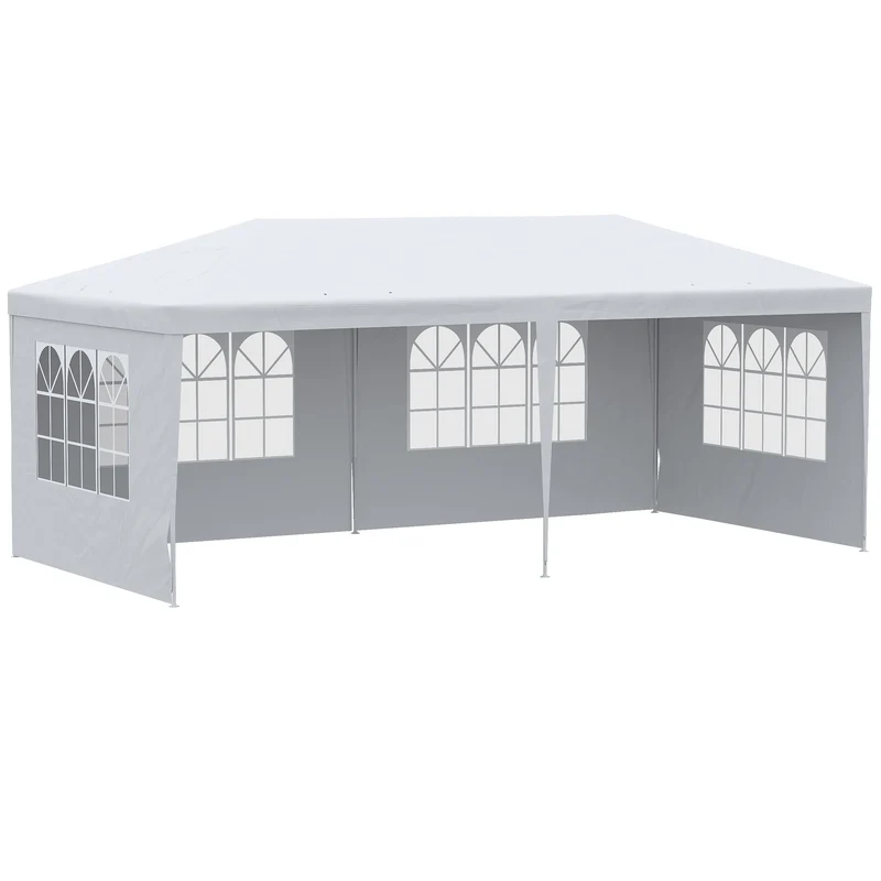Gazebo da Giardino 580x290x250 cm con Pareti Rimovibili e Finestre Trasparenti Bianco