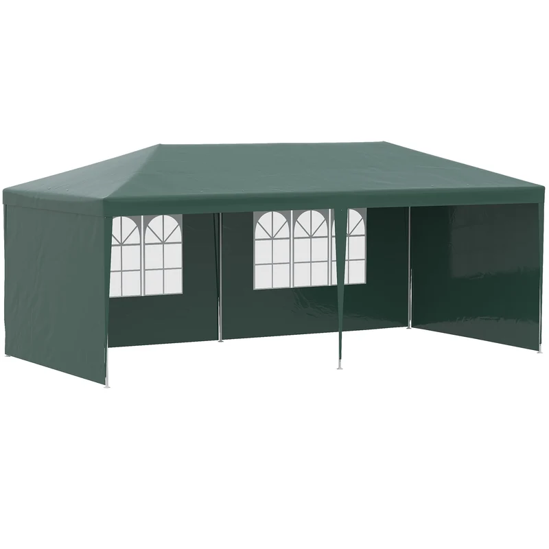 Gazebo da Giardino 585x295x255 cm con Pareti Rimovibili e Finestre Trasparenti Verde