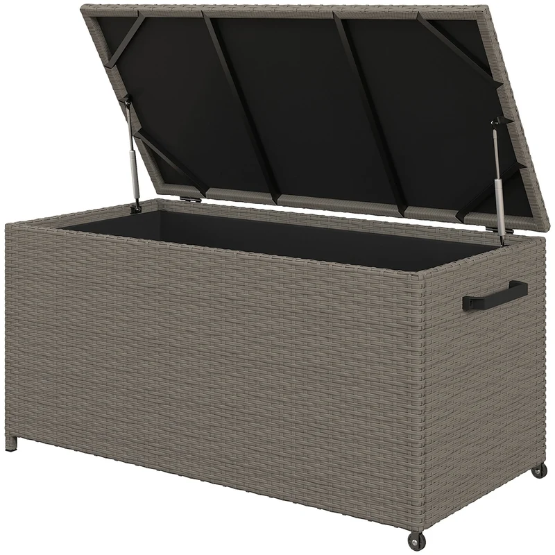 Baule da Esterno 102x52x52 cm Capacità 184L Rivestimento Interno Impermeabile Effetto Rattan Grigio