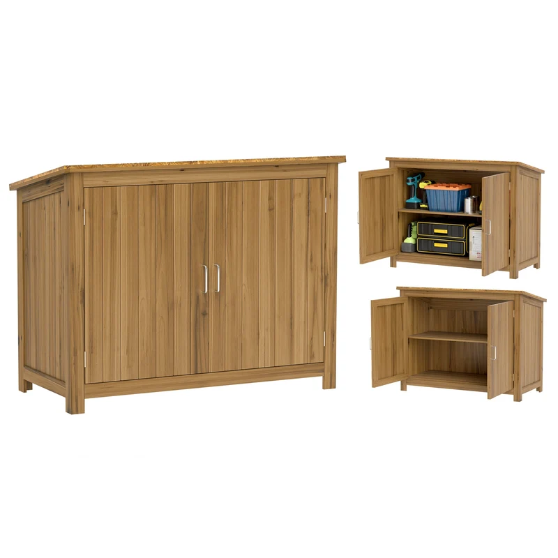 Armadio Porta Attrezzi da Esterno 110x50x85 cm con 2 Ante e Ripiani in Legno