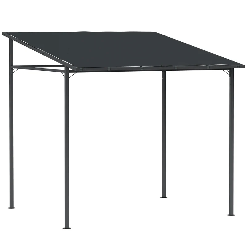 Gazebo Pergola Addossata Inclinata con Chiusure a Strappo 238x238x235-194 cm Grigio Scuro