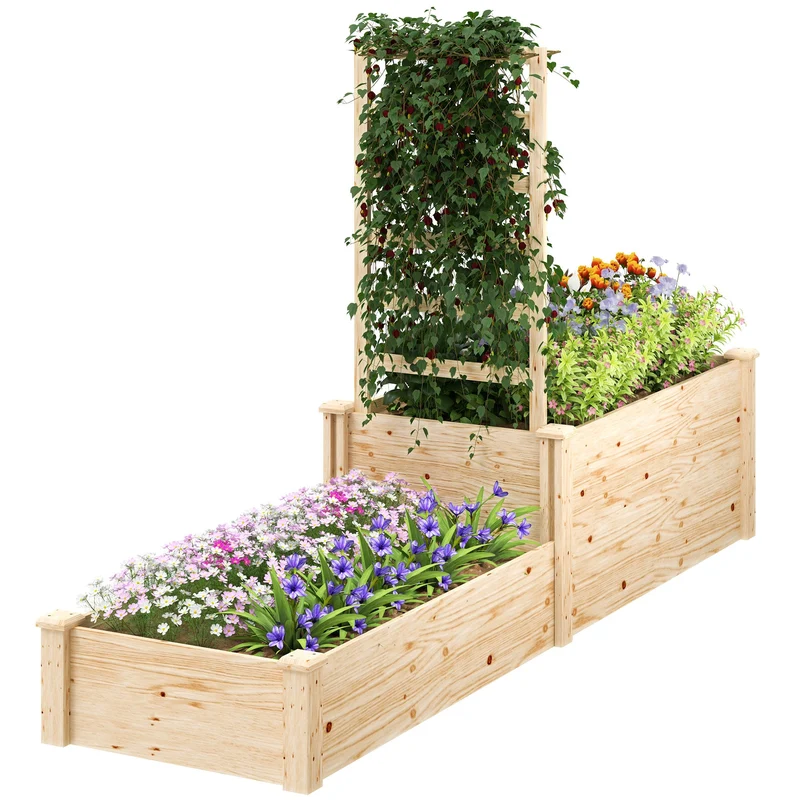Fioriera Rialzata con Grigliato per Rampicanti e Divisorio 222x63x132 cm in Legno di Abete