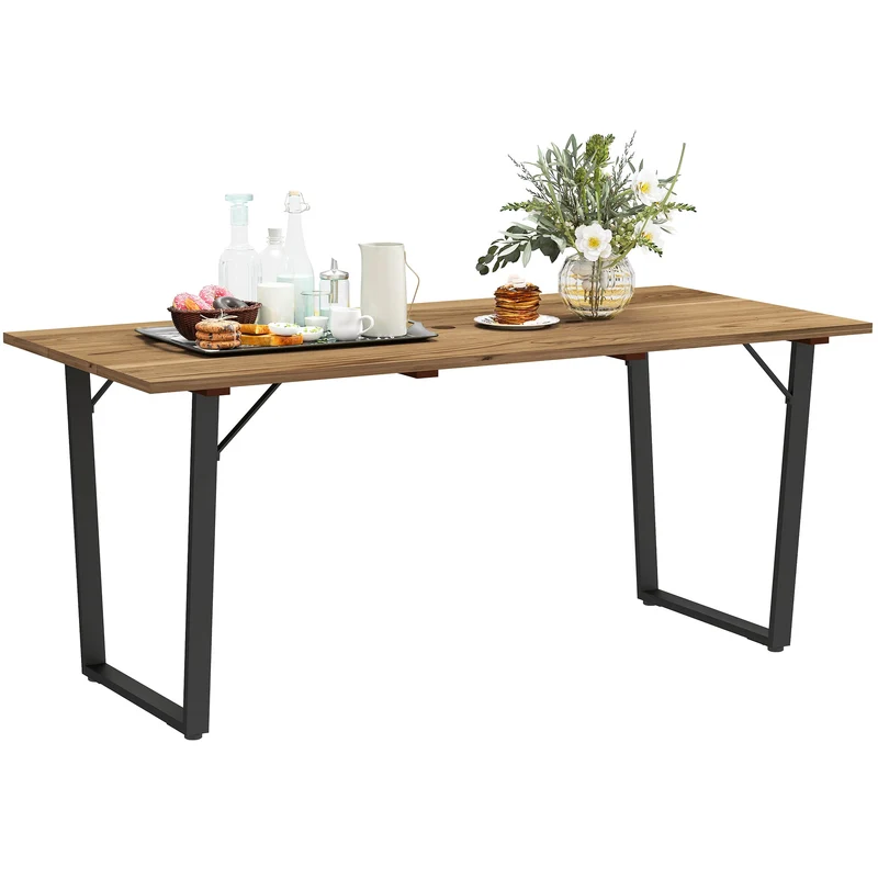 Tavolo da Giardino Rettangolare a 6 Posti 175x80x75 cm con Foro per Ombrellone in Legno e Acciaio