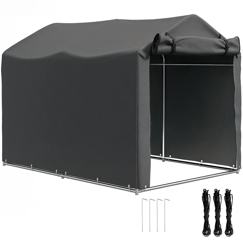 Tenda Garage con Ingresso Avvolgibile 220x157x165 cm con Corde e Picchetti in Metallo Zincato e P Grigio Scuro