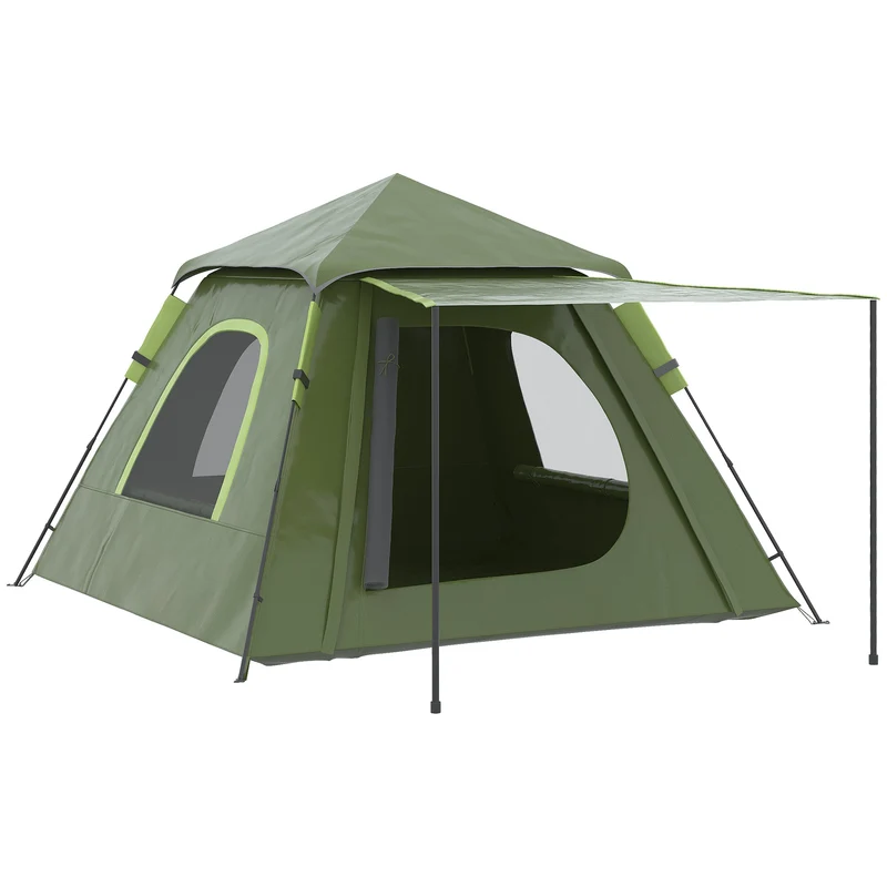 Tenda da Campeggio per 2 Persone Impermeabile 210x210x150 cm con Veranda Verde
