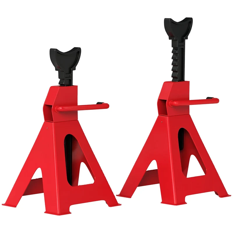 Set 2 Cavalletti Auto 6 Tonnellate di Capacità Altezza 38,5-60 cm Acciaio al Carbonio e Ghisa Rosso