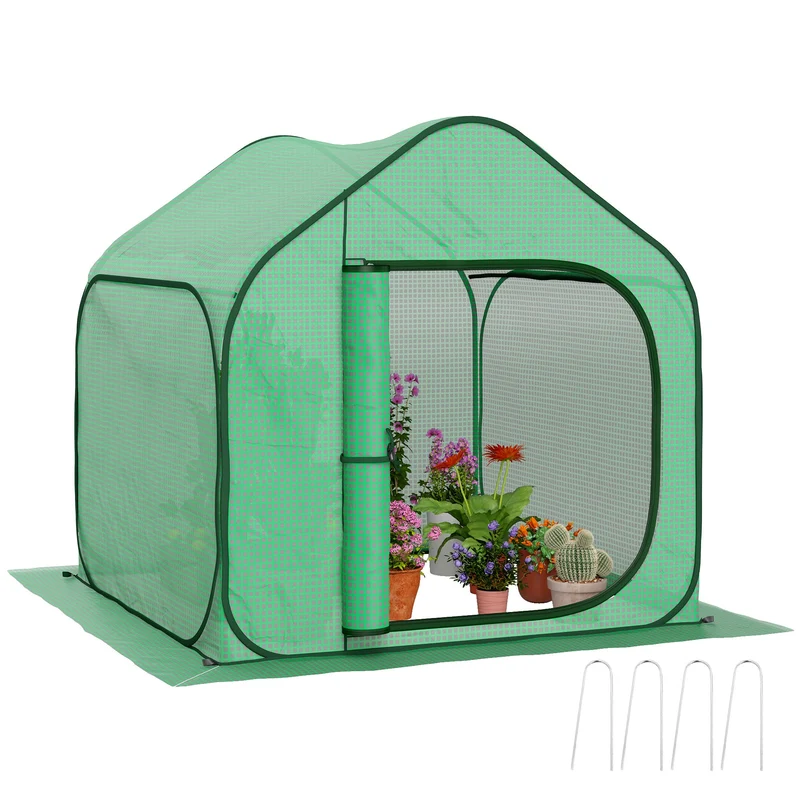 Serra a Casetta Pieghevole 150x148x148 cm con Ingresso a Cerniera Verde