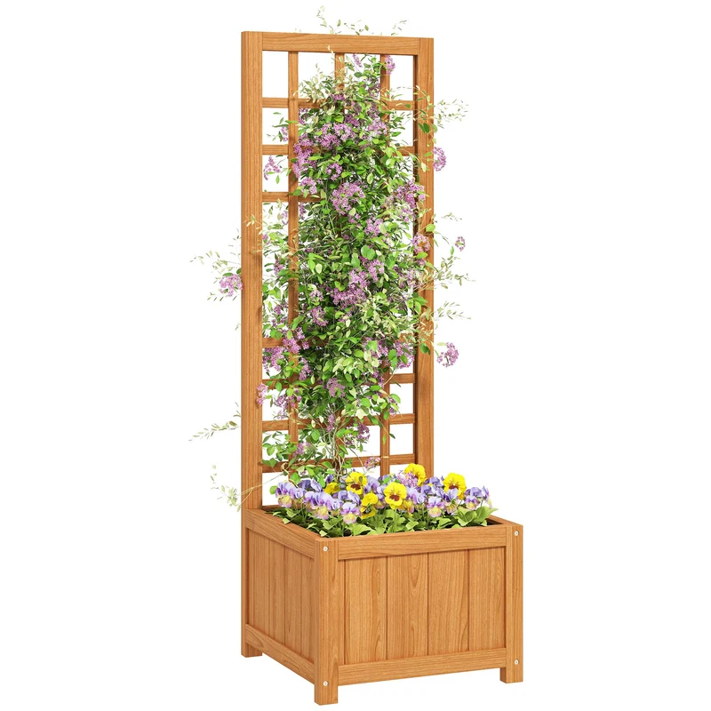 Fioriera con Traliccio per Rampicanti 40x40x120 cm in Legno Marrone