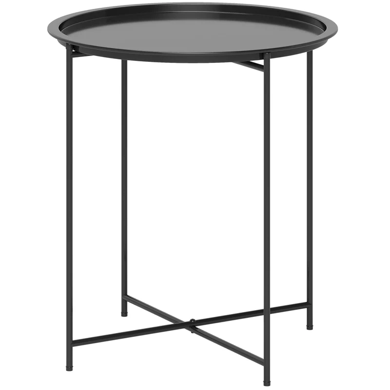 Tavolino da Giardino Pieghevole con Vassoio Rimovibile Ø46x50 cm in Acciaio Nero