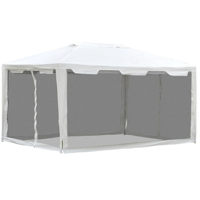 Gazebo in Tessuto PE con Zanzariera Bianco 4x3m