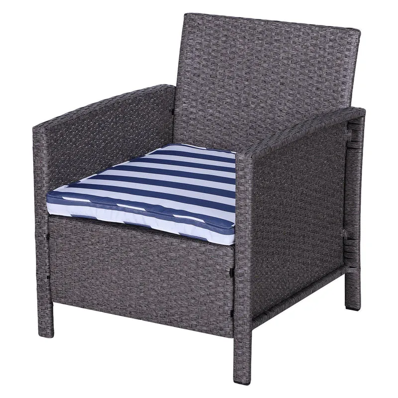 Set Salotto da Giardino in Rattan Divano 2 Poltrone 1 Tavolino Contenitore Grigio