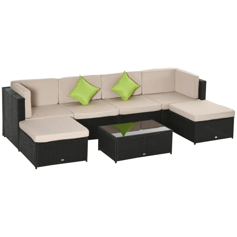 Set Salotto da Giardino in Polyrattan Divano 2 Poltrone Virginia Nero e Beige