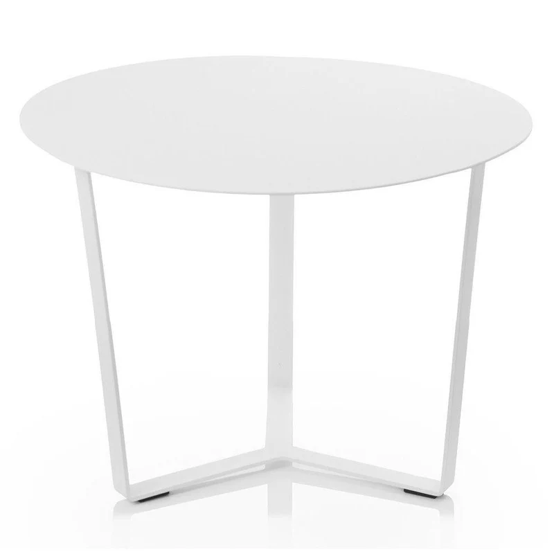 Tavolino Basso da Giardino Ø45 cm Porta Bottiglie in Alluminio Bianco