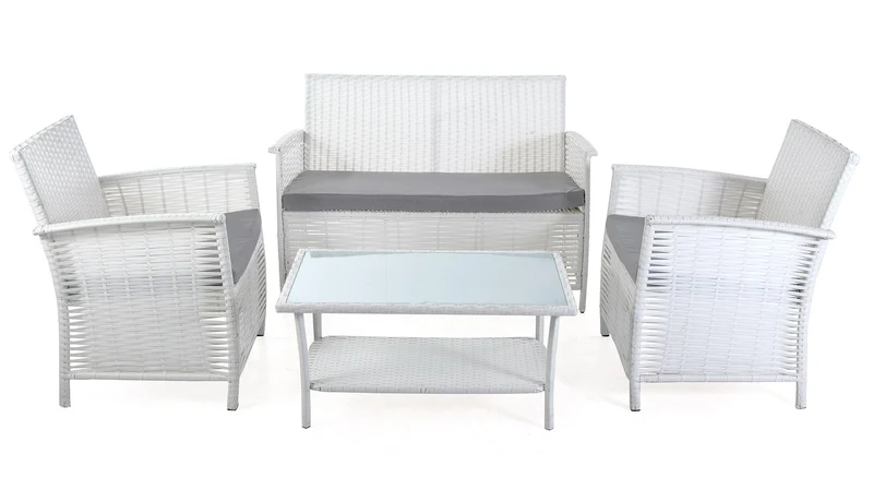Set Salotto da Giardino Divano 2 Posti Tavolo e 2 Poltrone in Polyrattan Bianco Bertozzi Giulietta