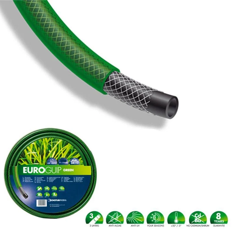 Tubo Pompa dell'Acqua da Giardino 50 Metri 1/2" 3 Strati Euro Guip Verde