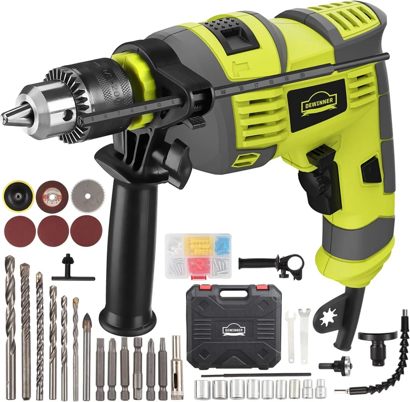Professional 710W DEWINNER Cordless Impact Drill with 102 Accessories, 3300RPM, Electric Impact Drill, 360° Rotating Handle, 13mm Chuck