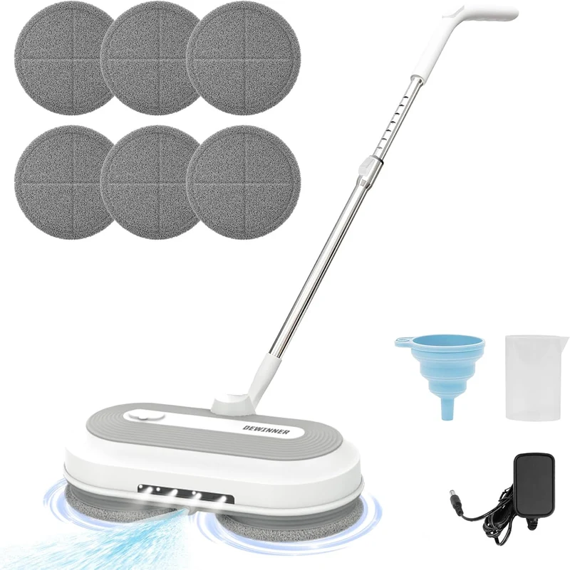 DEWINNER Cordless Electric Mop 2000 mAh 6 Pads 300 ML Water Tank