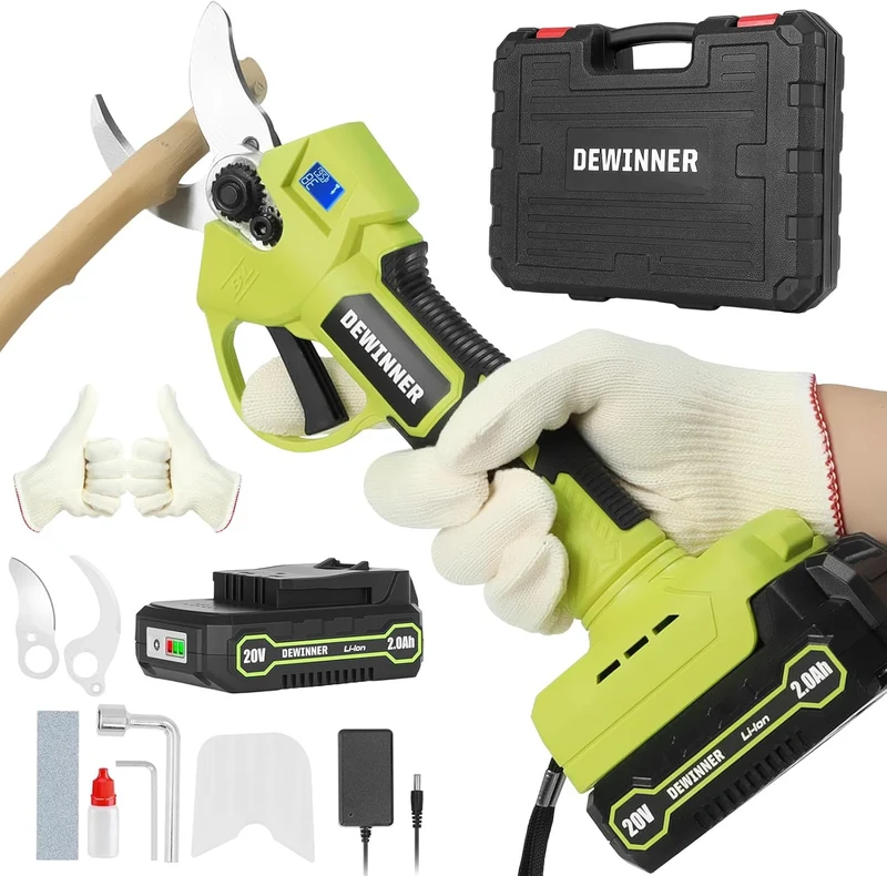 DEWINNER Brushless Electric Pruning Shears with SK5 Blade, Rechargeable Batteries & LED Screen, Adjustable Cutting Diameter 25 mm for Garden, Trees and Flowers