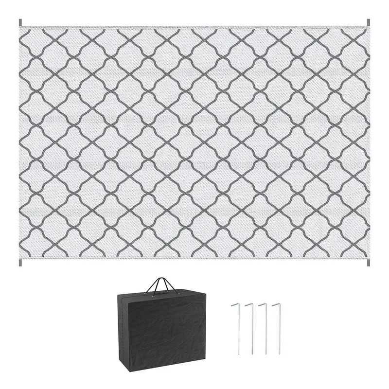 Tappeto da Esterno Reversibile 182x274 cm con Borsa per Trasporto Grigio Chiaro
