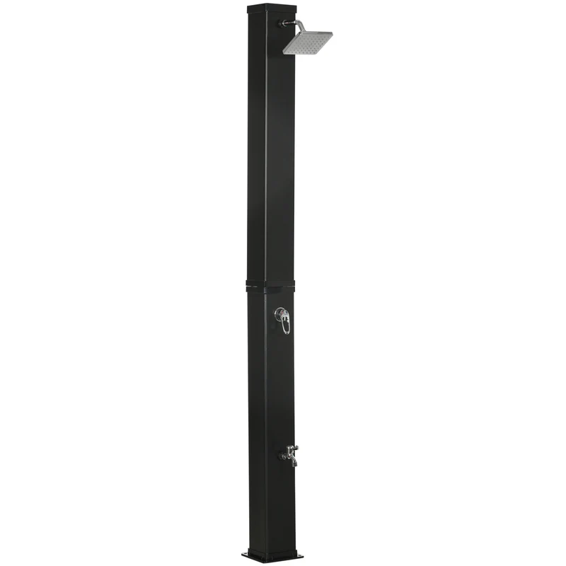 Doccia Solare 19x20x217 cm Contenitore da 40L Temperatura fino a 60°C con Rubinetto Inferiore Nero