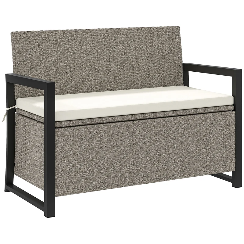Panchina da Giardino 2 Posti 117x60x86 cm Contenitore da 151.5L in Rattan PE Crema