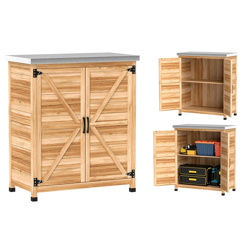 Armadio da Esterno 79x43x92 cm con Banco da Lavoro in Legno e Acciaio Zincato