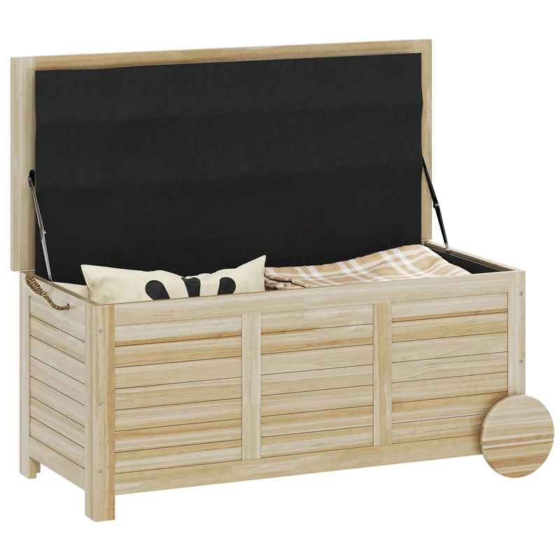 Baule Cassapanca da Esterno 110x50x50 cm a 2 Ruote con Telo Interno in Legno di Abete