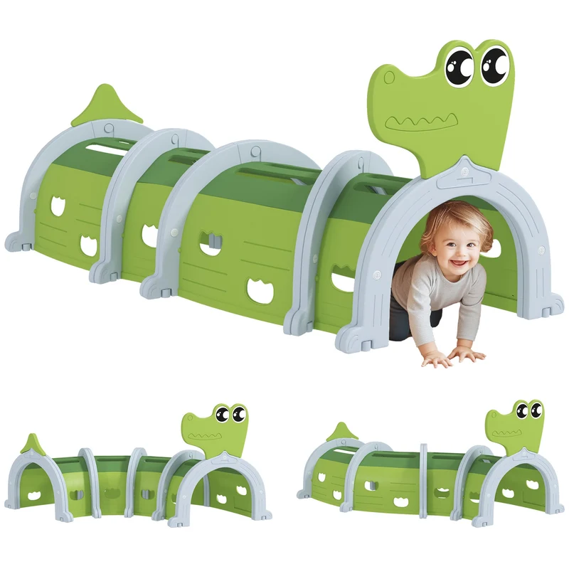Tunnel per Bambini 3-6 Anni a Forma di Coccodrillo in Plastica Verde