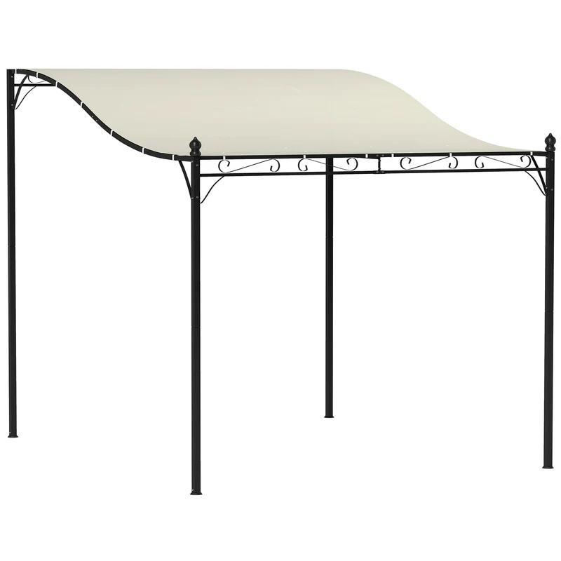 Gazebo Pergola Addossata Ricurva 248x298x200-250 cm con 16 Fori di Drenaggio Bianco Crema