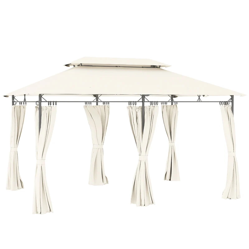 Gazebo da Giardino 397x297x265 cm con Tende Rimovibili e Struttura in Metallo Crema