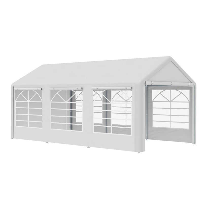 Gazebo da Giardino 600x300x280 cm 3 Stanze e Porte a Cerniera Bianco
