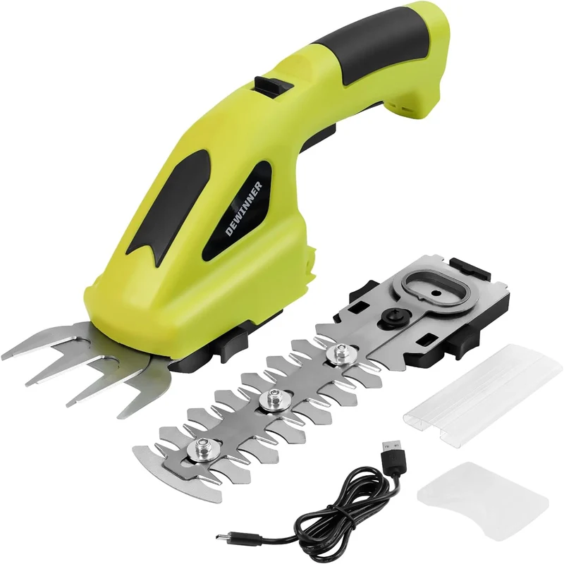 DEWINNER 2 IN 1 Cordless Hedge Trimmers 7.2V Electric Grass Trimmer, Cordless Hedge Trimmer & Grass Shear with 2 Interchangeable Blades, Lightweight Hand Held Hedge Trimmer for Gardening Cutting, Trimming, Shearing, Pruning
