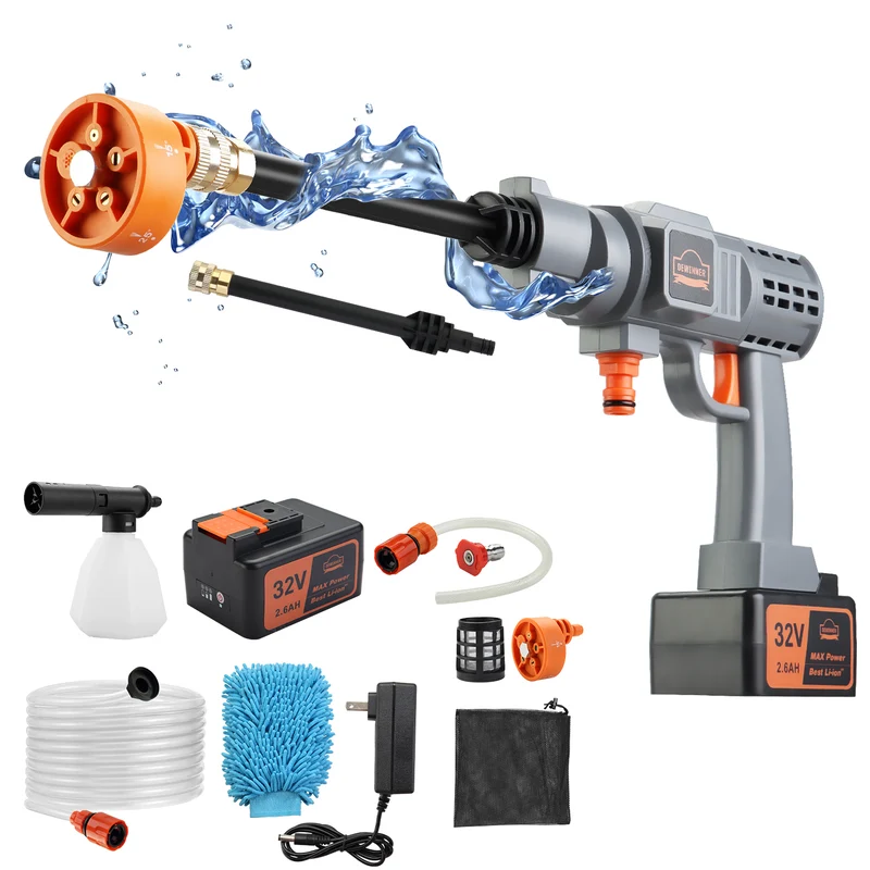 DEWINNER 32V Cordless Hydroshot 700PSI Portable Pressure Cleaner Kit with 1 Batteries,5-in-1 Adjustable Nozzle Suitable for Washing Cars/Fences/Siding