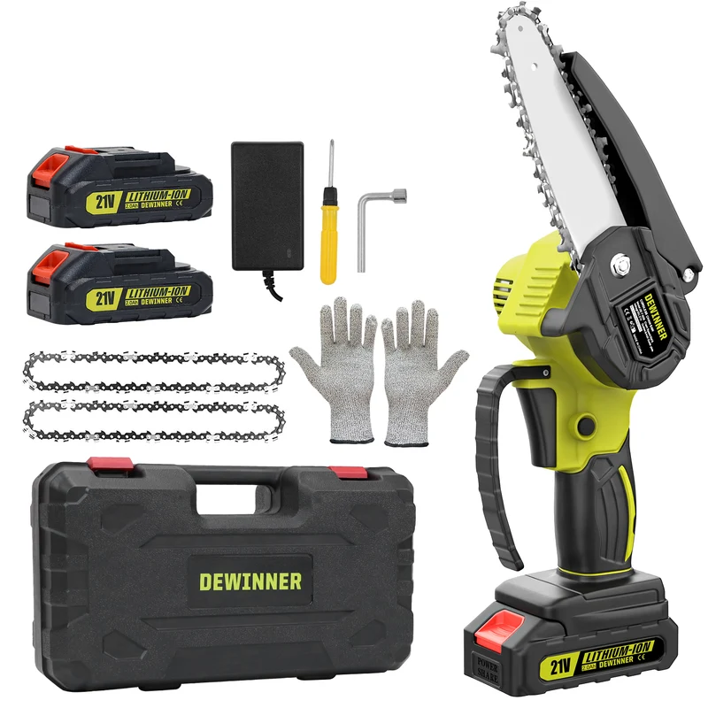 Mini Chainsaw 6-Inch with 2 Battery,DEWINNER Cordless Power Chain saws with Security Lock, Handheld Small Chainsaw for Wood Cutting Tree Trimming
